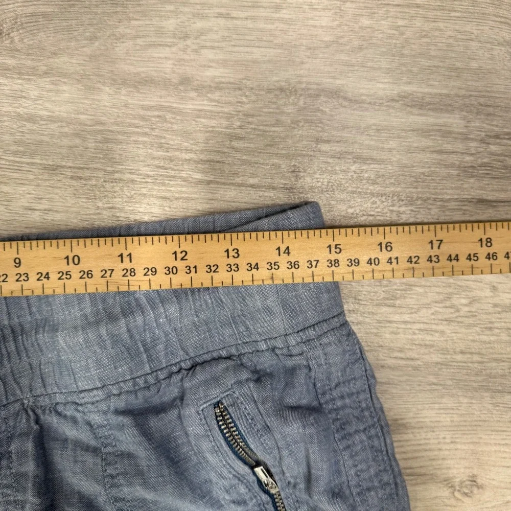 Athleta Caro Linen Blend Pants‎ Womens Size 8 Blue Drawstring Zipper Pockets - Picture 8 of 10